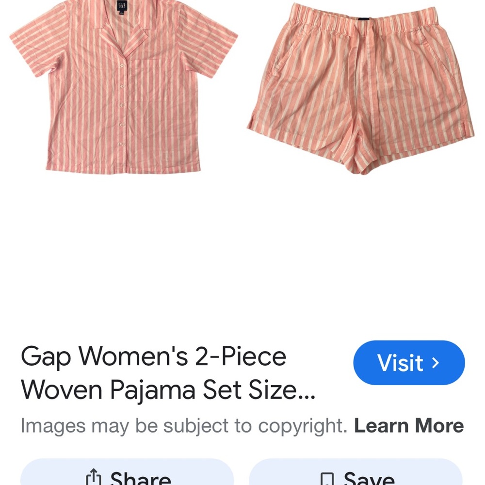GAP Pink and White Striped Short Pajama Set